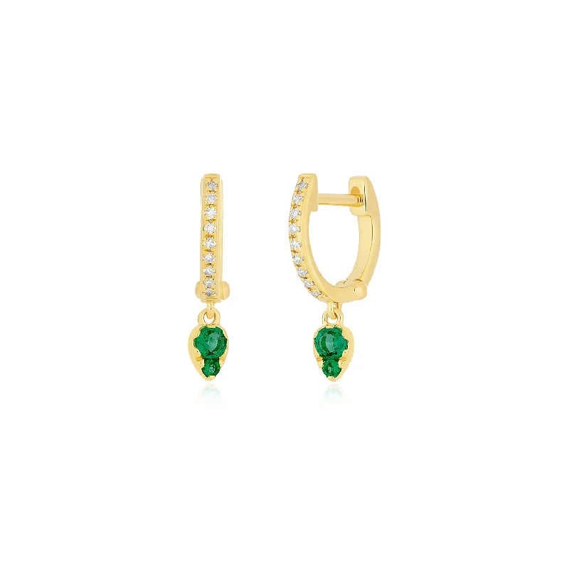 designer earrings for women -Emerald Teardrop Diamond Mini Huggie Earring