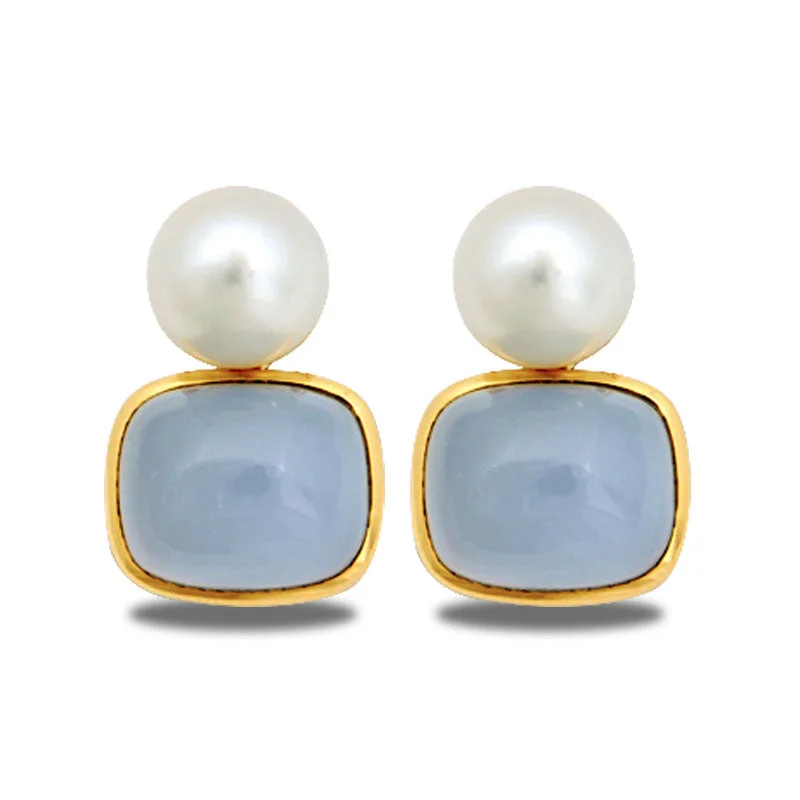 luxury hoop earrings for women -Earrings-Chalcedony and South Sea Pearl