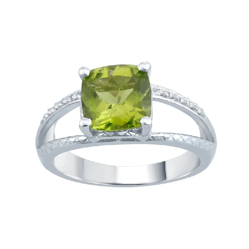 thin engagement rings -Sterling Silver with Natural Peridot and White Topaz Split-Shank Cocktail Ring