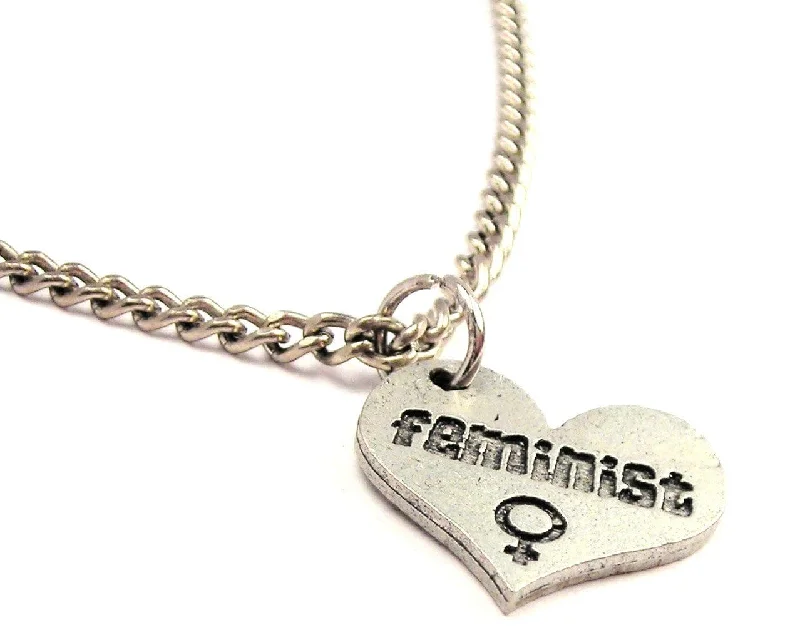 bohemian necklaces for women -Feminist Heart Single Charm Necklace