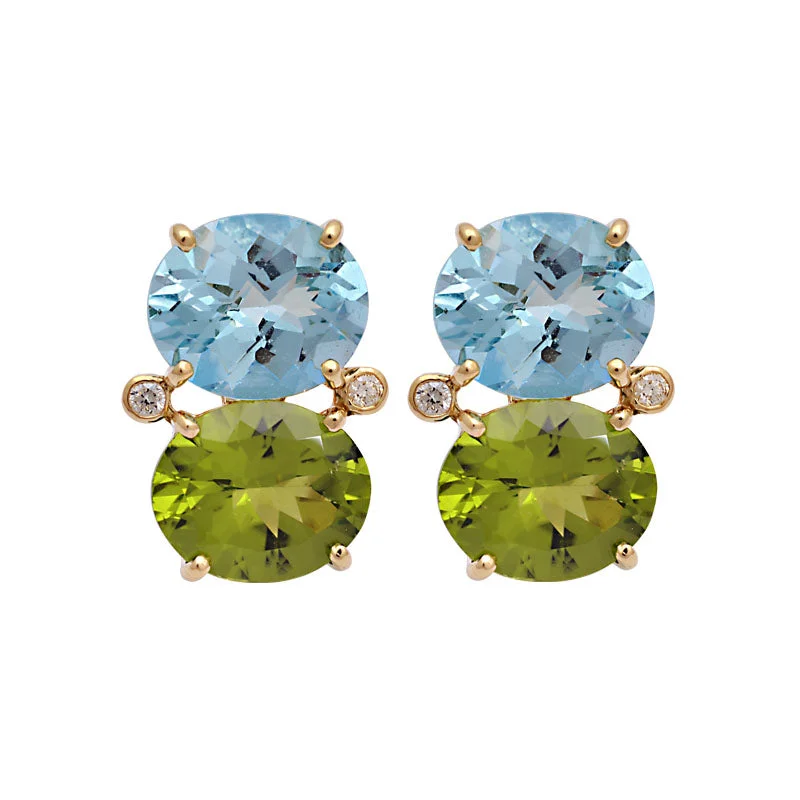 geometric earrings for women -Earrings-Blue Topaz, Peridot and Diamond