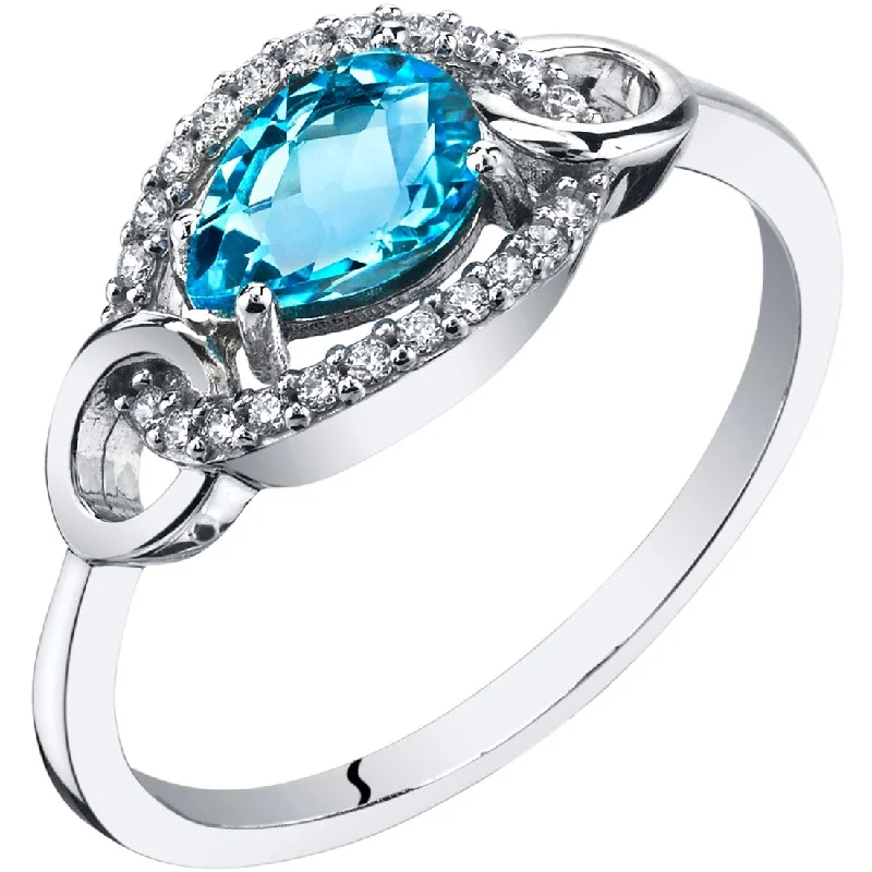 adjustable gold rings for women -14k White Gold 0.75ct Swiss Blue Topaz and Cubic Zirconia Ring