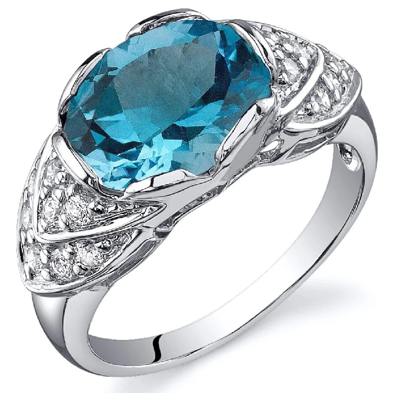 trendy rings for women -Sterling Silver 2.75 ct Swiss Blue Topaz Birthstone Ring