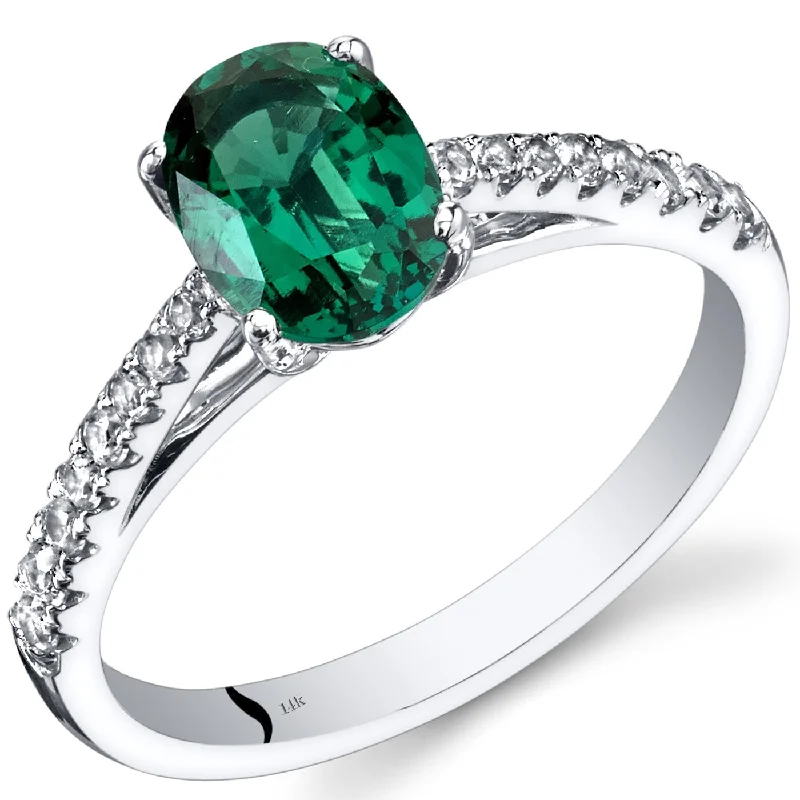 personalized wedding rings -14k White Gold 1.41ct Created Emerald and White Topaz Ring