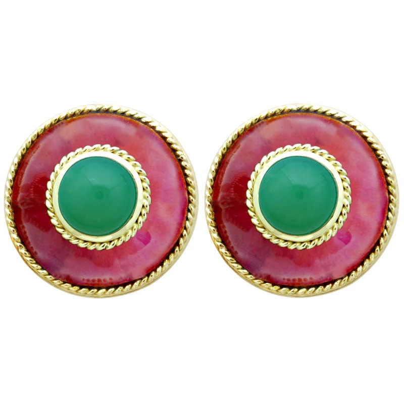 pearl stud earrings -Earrings-Chrysoprase (Enamel)