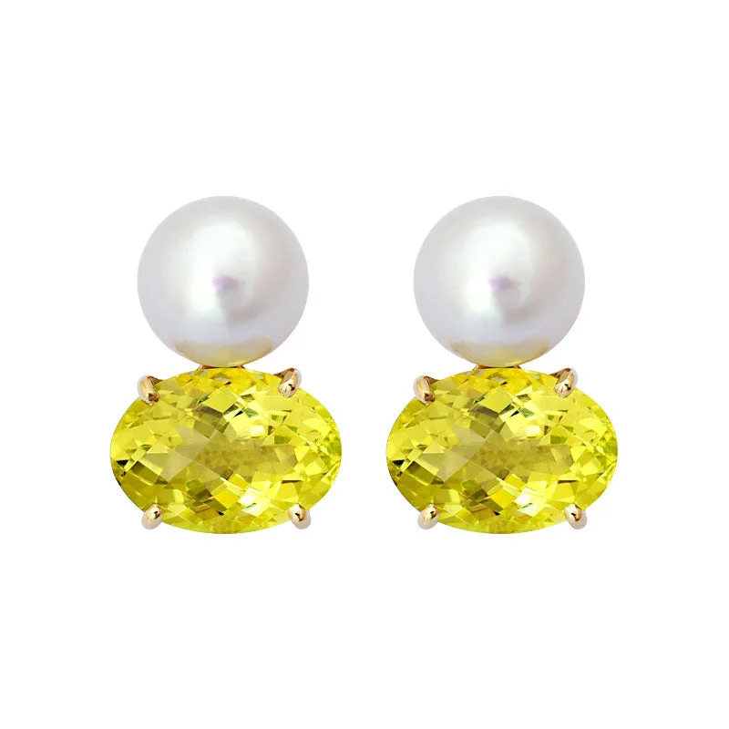 casual earrings for women -Earrings-Lemon Quartz and South Sea Pearl