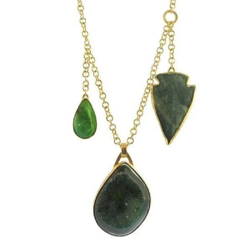 crystal necklaces for women -Green Drusy, Arrowhead Agate Necklace