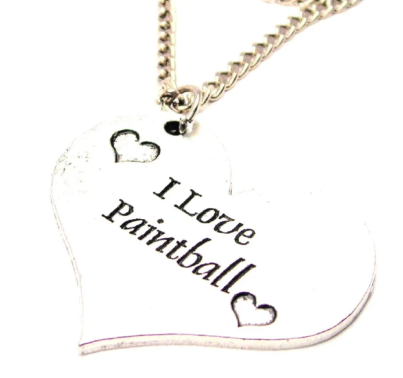 silver bar necklaces for women -I Love Paintball Large Single Charm Necklace