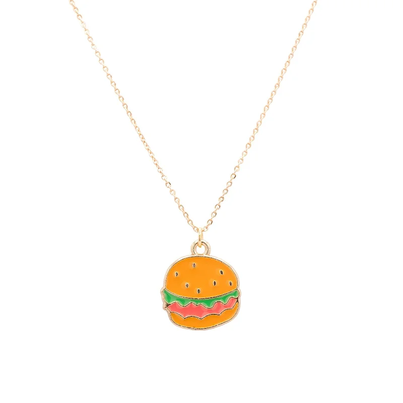 bohemian necklaces for women -Hamburger Enamel Charm Necklace Children's Jewelry