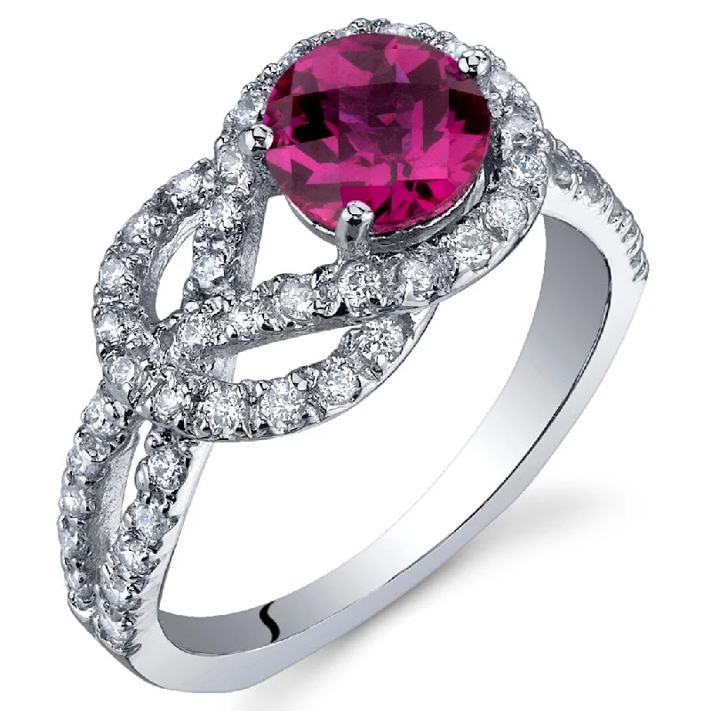 simple wedding rings for women -Sterling Silver 1 ct Created Ruby Birthstone Ring