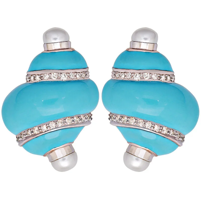 crystal stud earrings for women -Earrings-Fresh Water Pearl and Diamond (Enamel)