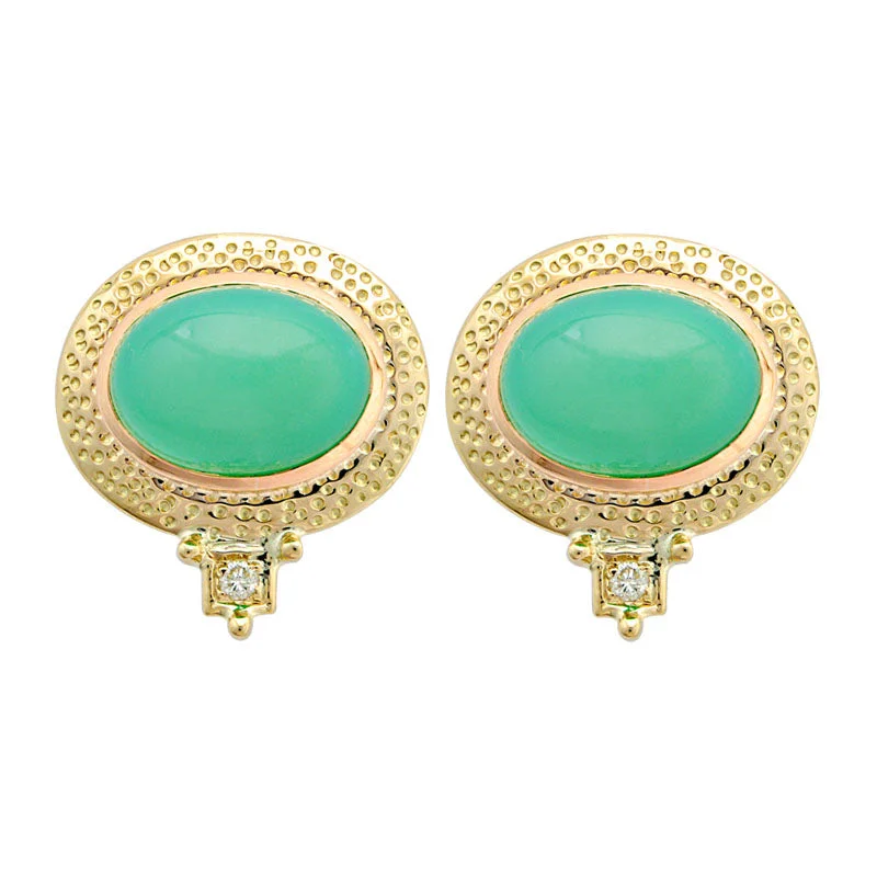 gemstone drop earrings -Earrings-Chrysoprase and Diamond