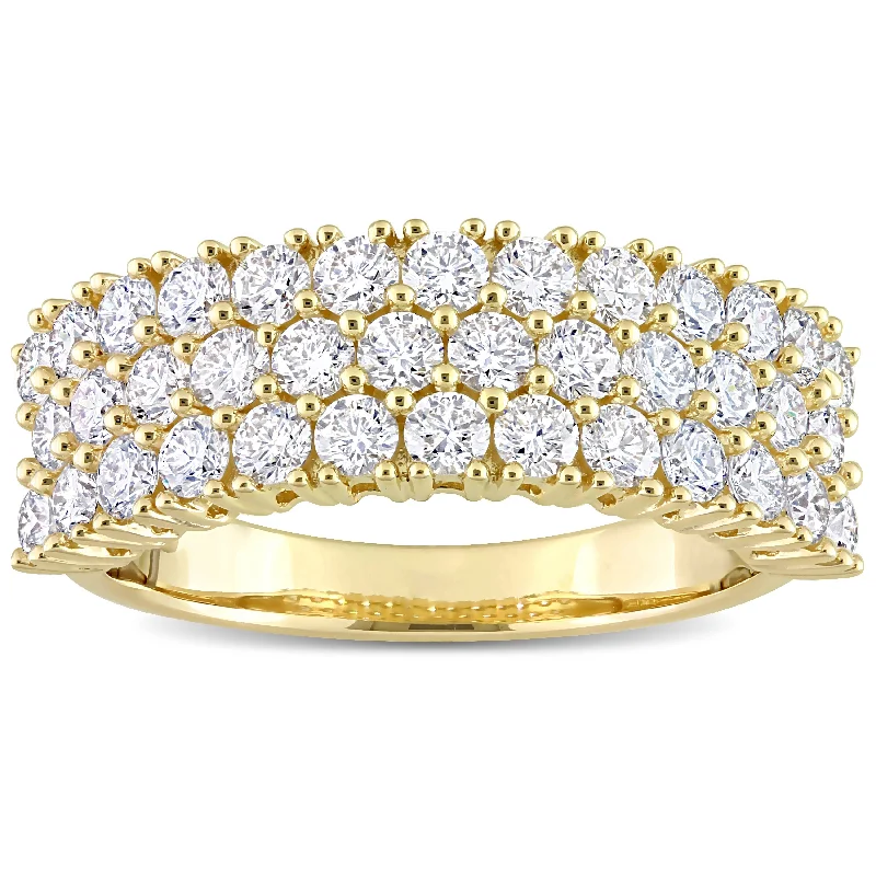 engagement rings for women -Miadora 1-3/4ct TDW Diamond Triple Row Semi-Eternity Ring in 14k Yellow Gold