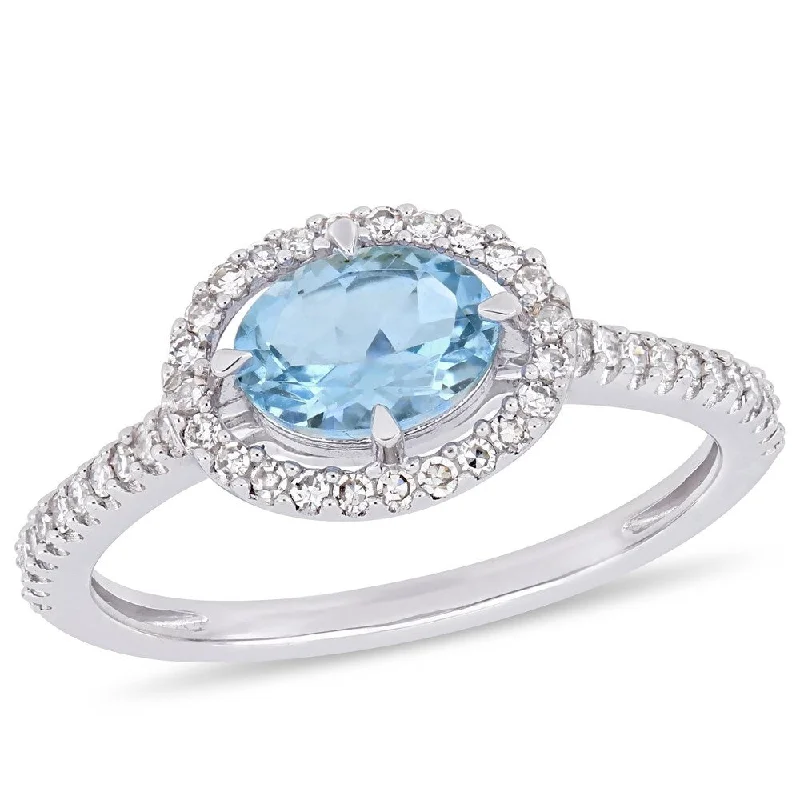 diamond cluster rings for women -Miadora 10k White Gold Aquamarine and 1/4ct TDW Diamond Floating Oval Halo Ring