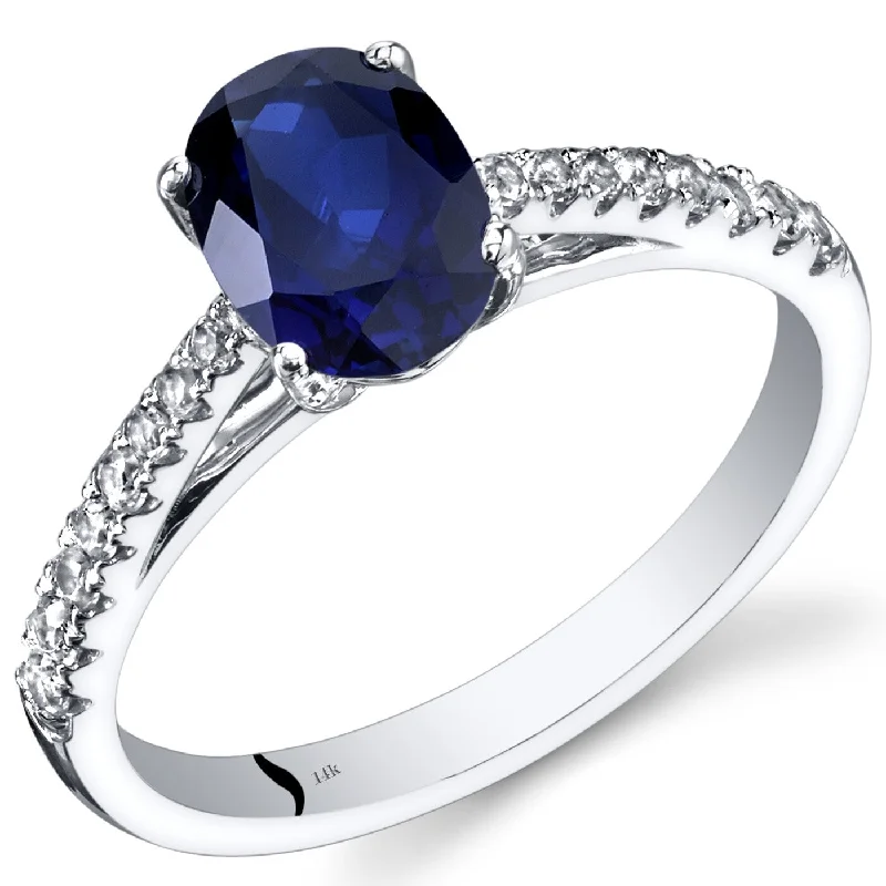 unique rings for women -14k White Gold 1.66ct Created Blue Sapphire and White Topaz Ring