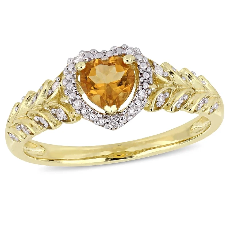 stackable rings for women -Miadora 10k Yellow Gold Citrine and Diamond Heart Halo Ring