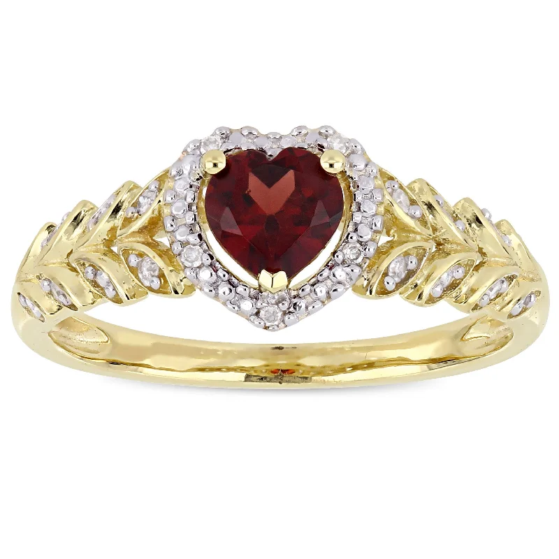 vintage rings for women -Miadora 10k Yellow Gold Garnet and Diamond Heart Halo Ring