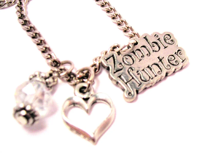 engraved necklaces for women -Zombie Hunter Heart And Crystal Necklace