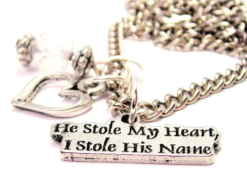 vintage pendant necklaces -He Stole My Heart, I Stole His Name Necklace with Small Heart