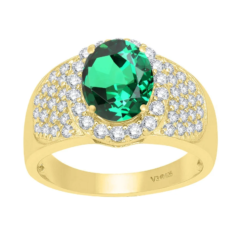 eternity rings with diamonds -3.45ct Gold Over Sterling Silver Emerald and White Topaz Halo Ring