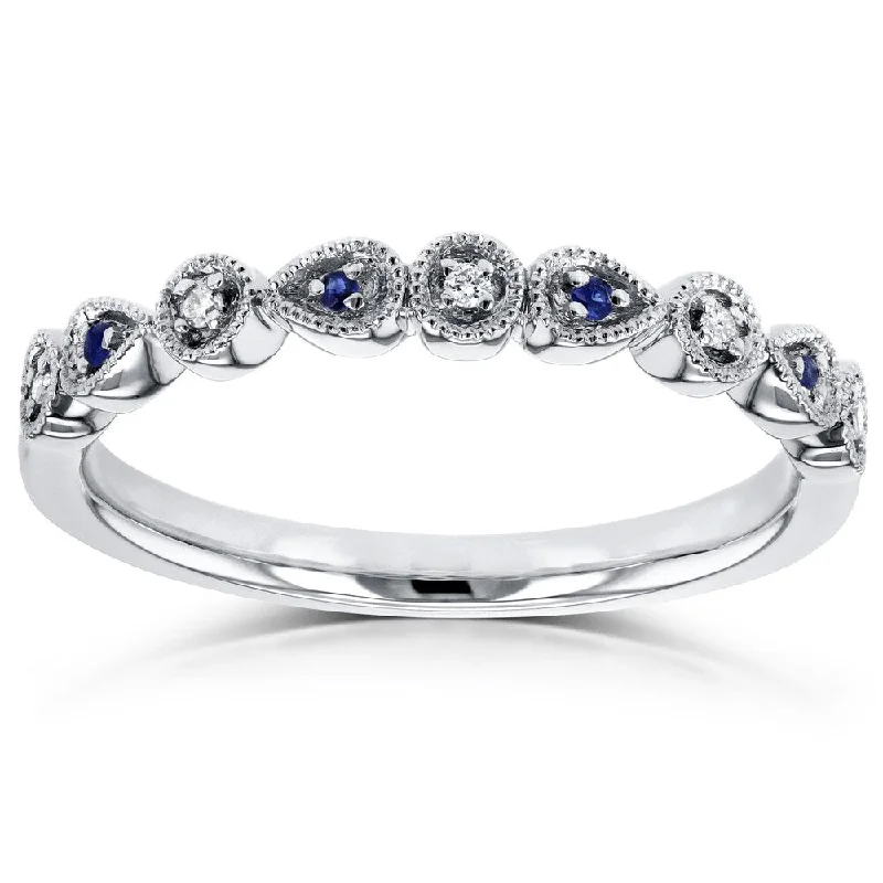 adjustable gold rings for women -Annello by Kobelli 10k White Gold Diamond and Sapphire Accented Alternating Stones Fashion Ring