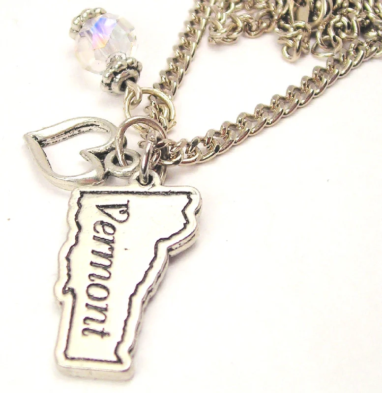 sterling silver necklaces for women -Vermont State Necklace with Small Heart