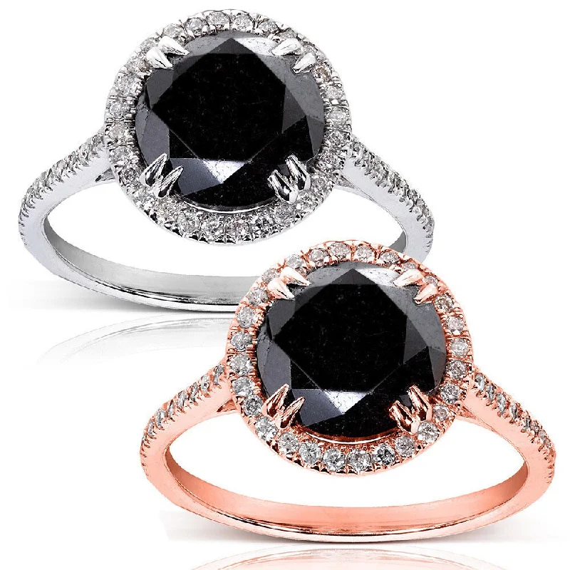 anniversary gemstone rings -Annello by Kobelli 14k Gold 3 7/8ct TDW Black and White Diamond Halo Ring