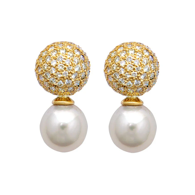 drop earrings for women -Earrings-Pearl and Diamond