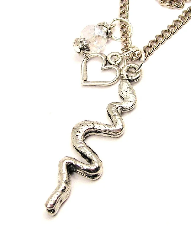 gold heart-shaped necklaces -Corn Snake Heart And Crystal Necklace