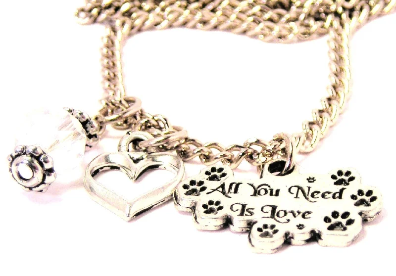 gemstone necklaces for women -All You Need Is Love With Paw Prints Necklace with Small Heart