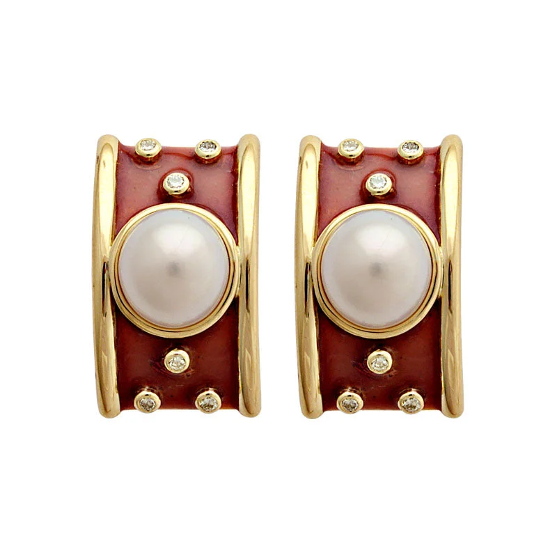 multi-colored earrings for women -Earrings-South Sea Pearl and Diamond (Enamel)