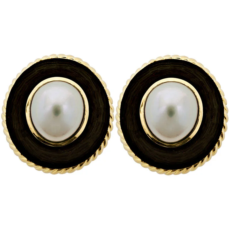 gold dangle earrings -Earrings-Pearl (Enamel)