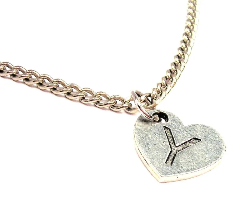 luxury necklaces for brides -Heart Shaped Initial Y Single Charm Necklace