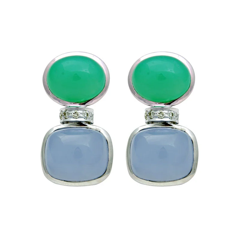 luxury drop earrings -Earrings-Chrysoprase, Chalcedony and Diamond