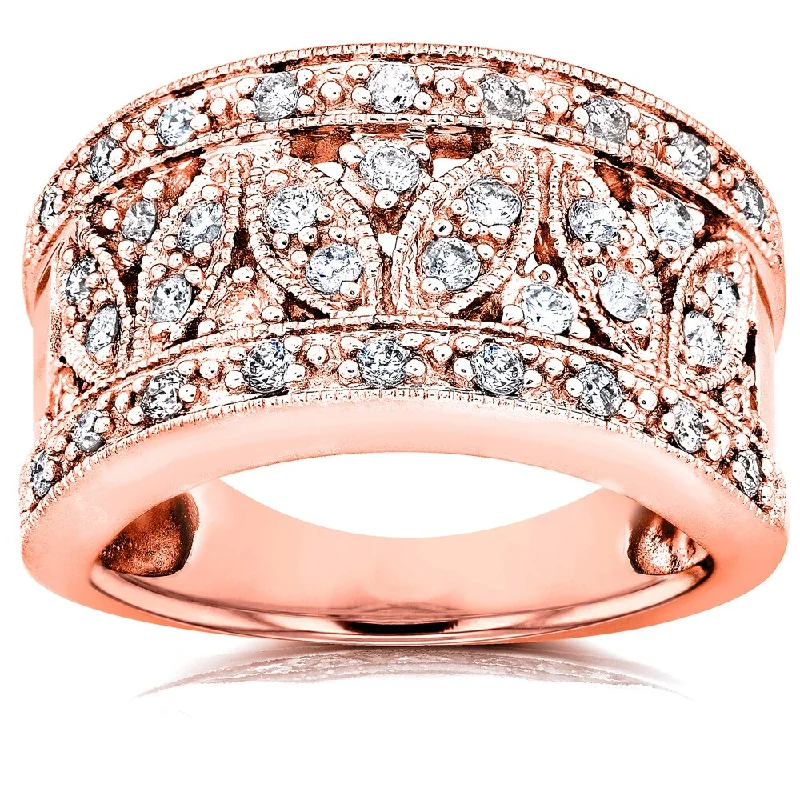 custom wedding rings -Annello by Kobelli 14k Rose Gold 1/2ct TDW Diamond Floral Wide Anniversary Ring