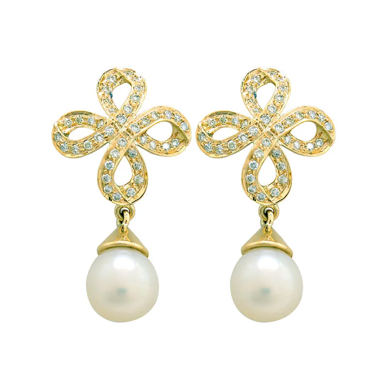 drop earrings for women -Earrings-South Sea Pearl and Diamond