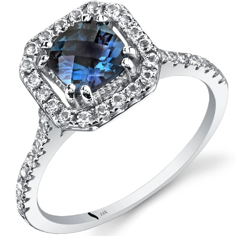 mixed metal rings for women -14k White Gold 1.38ct Created Alexandrite and White Topaz Ring