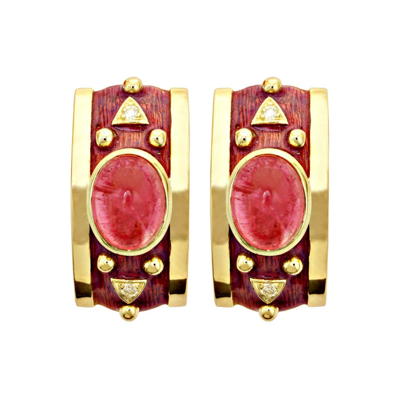 simple earrings for women -Earrings-Rubellite and Diamond (Enamel)