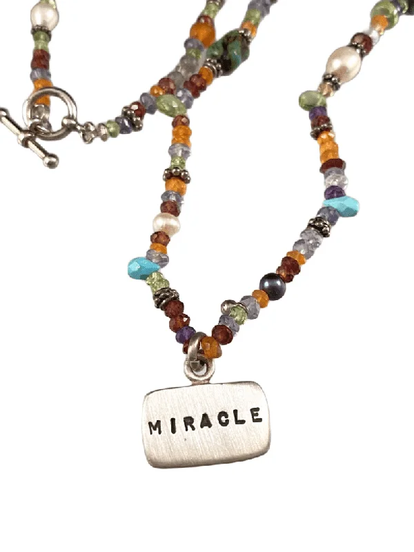 romantic necklaces for women -18" Multi Gemstone Miracle Tag Charm Necklace