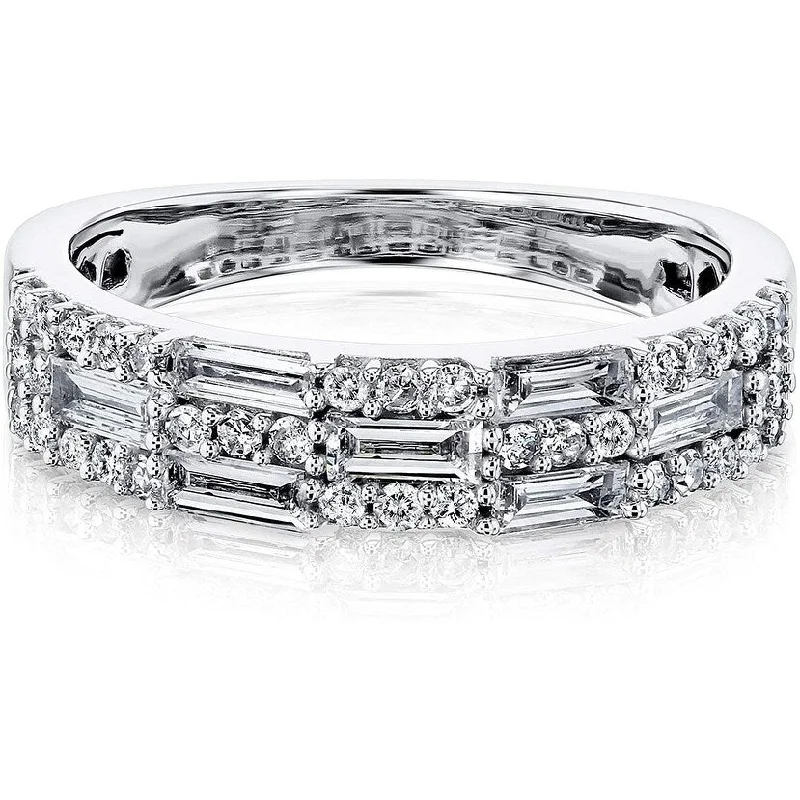 diamond wedding rings for women -Annello by Kobelli Drusilla 10k White Gold Mixed-cut Diamonds Multi-Row Ring