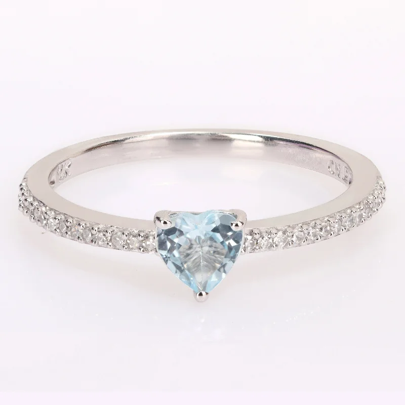 wedding rings for women -Miadora 10k White Gold Heart-cut Blue Topaz and 1/10ct TDW Diamond Birthstone Ring