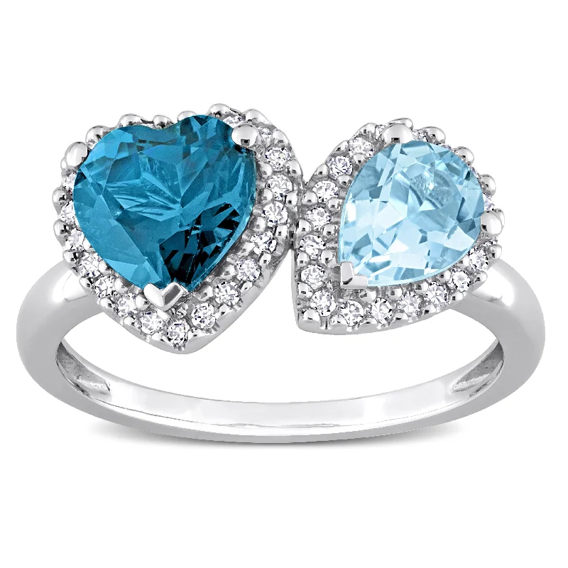 statement wedding rings for women -Miadora Sky & London Blue Topaz and 1/5ct TDW Diamond Geometric Ring in 14kt White Gold