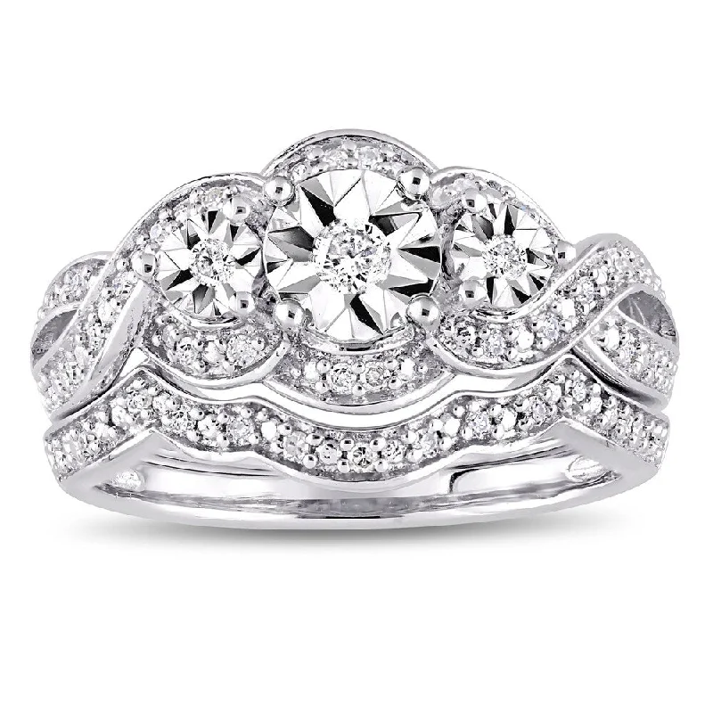 promise rings for women -Miadora Sterling Silver 1/4ct TDW Diamond Infinity Crossover Bridal Ring Set