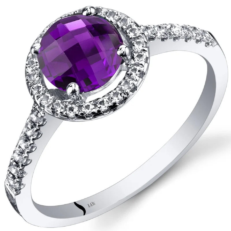 wedding bands for women -14k White Gold 1.34ct Amethyst and White Topaz Ring