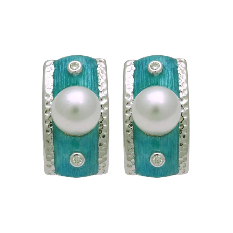 colorful earrings for women -Earrings-South Sea Pearl and Diamond (Enamel)