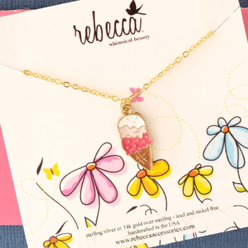 trendy long necklaces for women -Pink Ice Cream Enamel Charm Necklace Children's