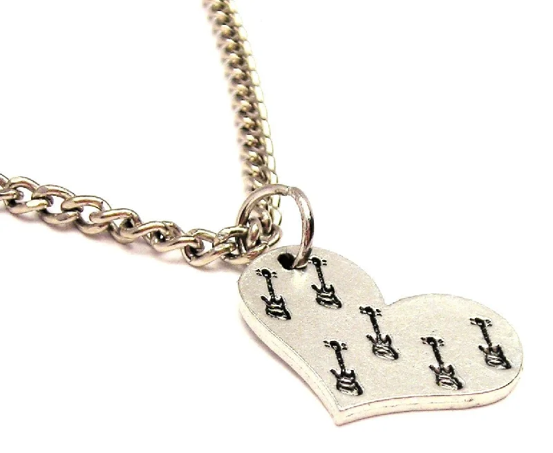 charm necklaces for women -Guitars All Over Your Heart Single Charm Necklace