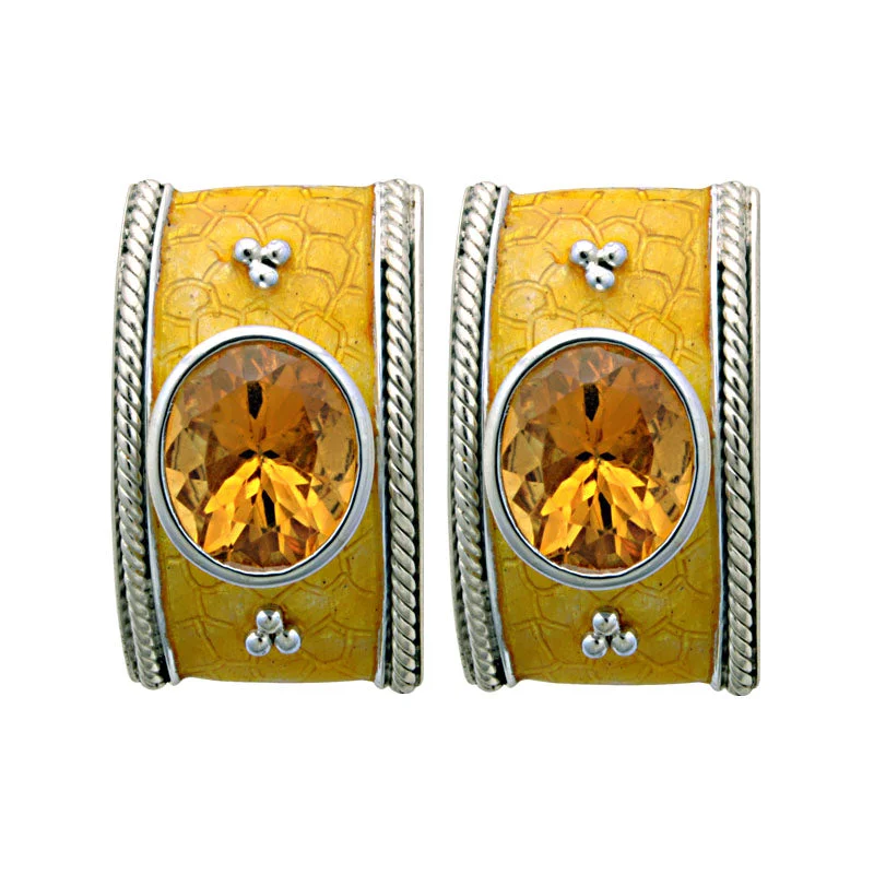 pearl drop earrings for women -Earrings-Citrine (Enamel)