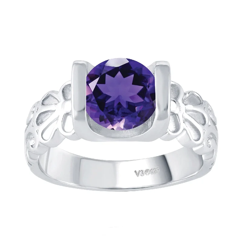 sapphire rings for women -Sterling Silver with Amethyst Solitaire Ring