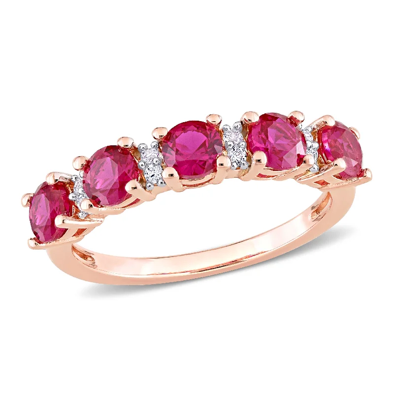 pearl rings for women -Miadora 1 5/8ct TGW Created Ruby and Created White Sapphire Semi Eternity Ring in Rose Silver